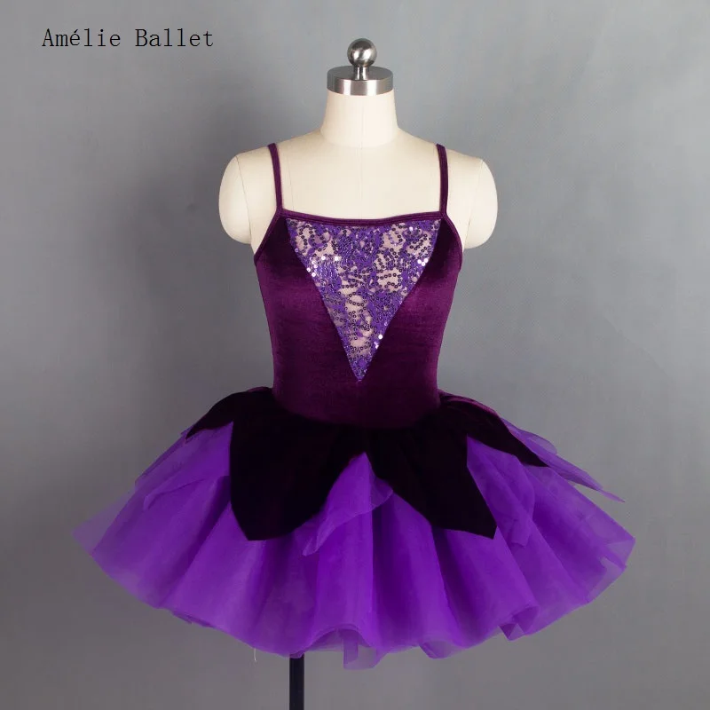 

18564 Dark Purple Velvet Camisole Sequin Lace Top with Tulle Skirt Women & Girl Stage Dance Dress Romantic Ballet Tutu Costumes