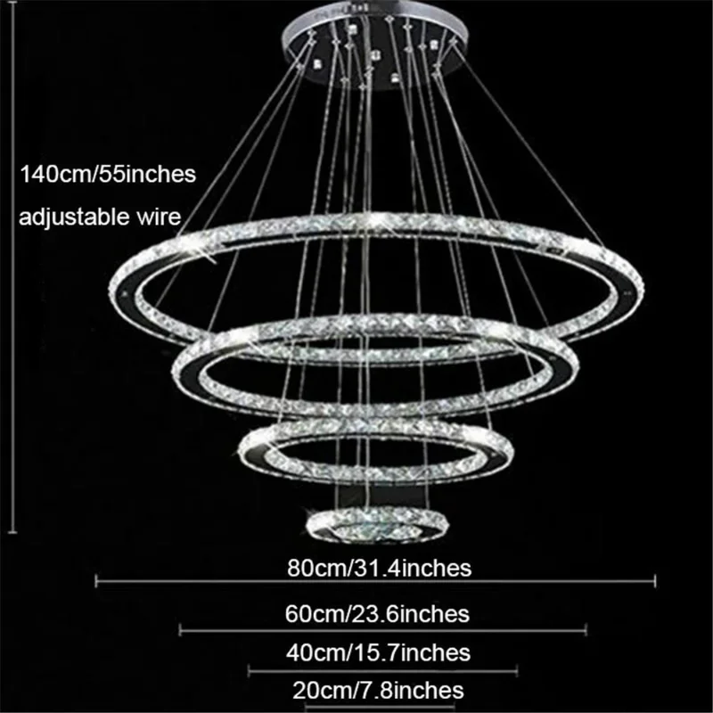 Large Modern LED Chandeliers 98W 4 rings K9 Crystal ceiling hanging Fixture For living dinning room Ring lustre big Circle Lamp