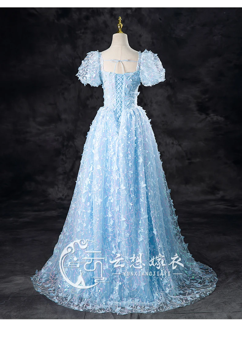 light blue buttefly 3D ball gown court can customize make medieval dress renaissance Gown queen Victorian /Marie/drama/