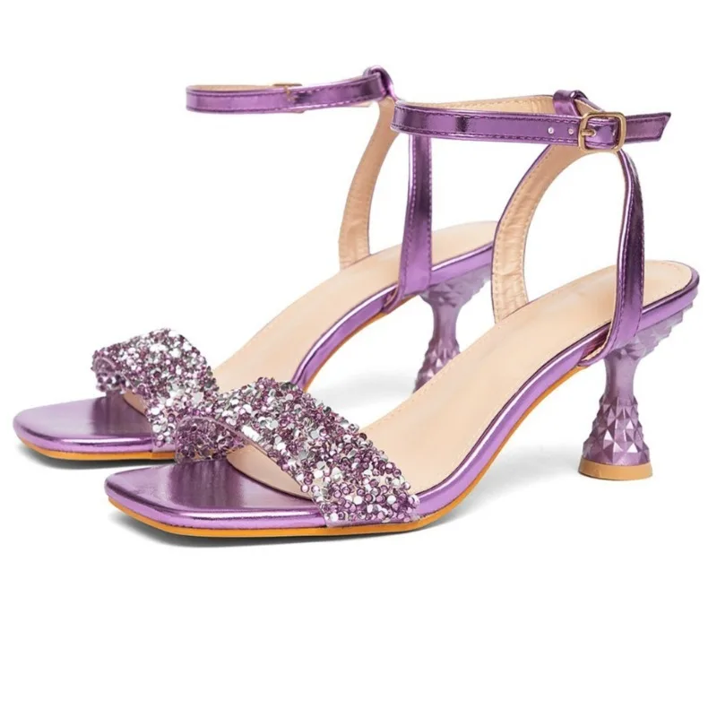 

Pvc Rhinestone Transparent High-heeled Sandals Women Strange Heel Open Toe Dress Shoes Ankle Strap Fashion Luxury Party Shoes