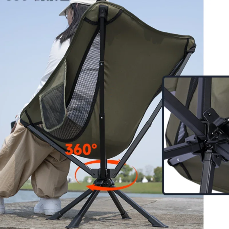 Rotating Free Installation Moon Chair Aluminum Alloy Ultra Light Outdoor Portable Folding Chair Fishing Chairs Cool Camping Gear