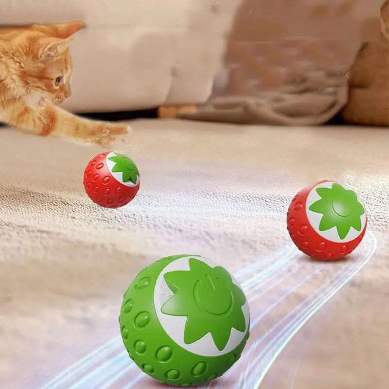 Smart Cat Ball Strawberry Cat Rolling Ball Toy Electric Interactive Cat Toys For Indoor Cats Intelligent Obstacle Avoidance