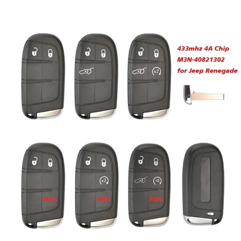 

CN086037 Aftermarket Keyless Entry 4A Chip For Jeep Renegade M3N-40821302 Smart Remote Control Key 433mhz With SIP22 Blade