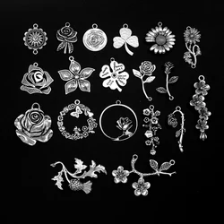 10pcs/lot Vintage Flower Clover Charms Rose Sunflower Thistle Pendant For Diy Jewelry Making Findings Supplies Accessories