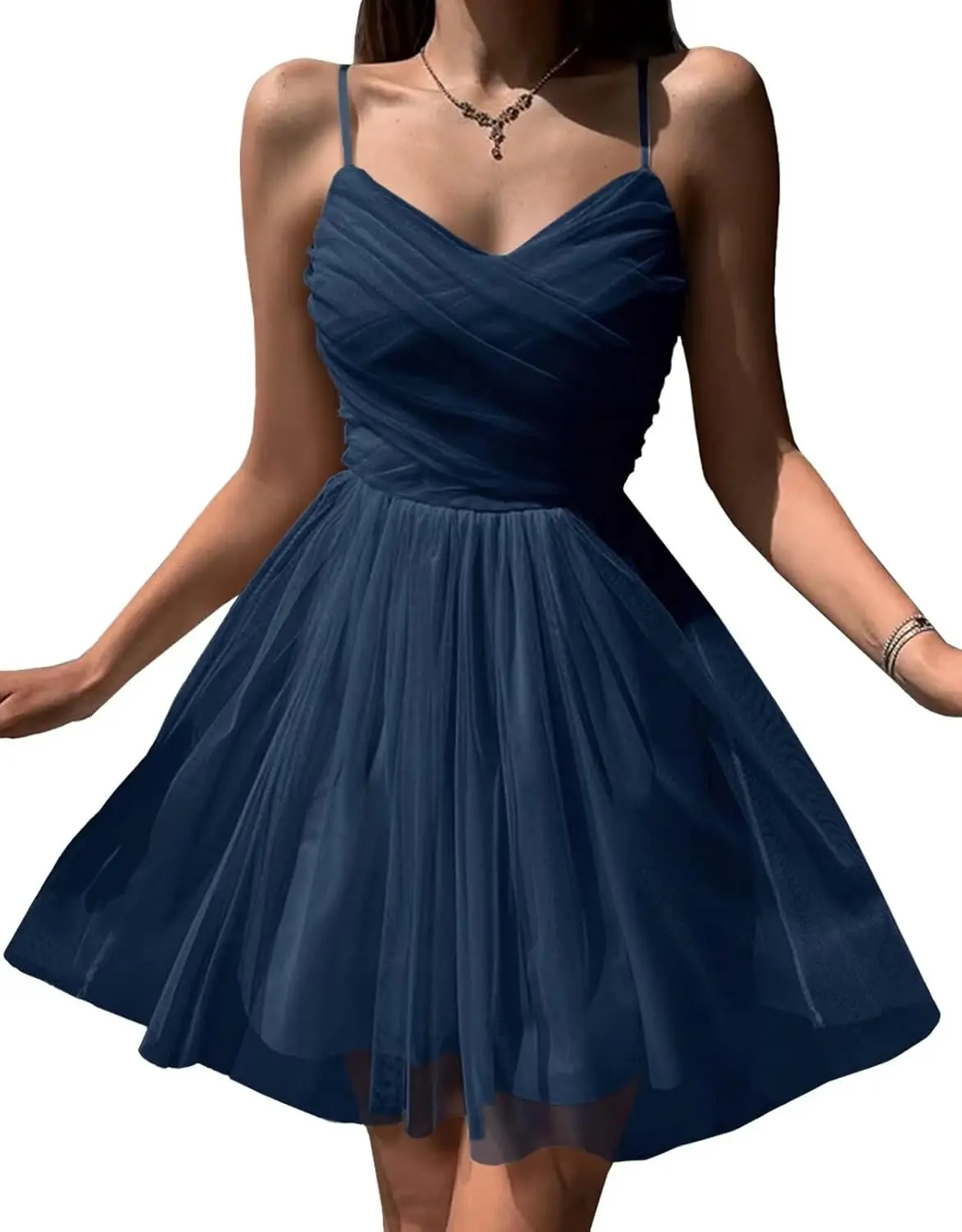 Cudiew Tulle Homecoming Dresses for Teens 2025 Short Mini Party Dress Spaghetti Straps Sleeveless Cocktail Gowns