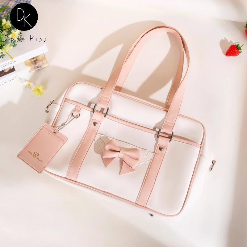 Kawaii القوس JK موحدة حقيبة كتف المرأة الطالب حقيبة مدرسية الحلو لوليتا السيدات بولي Leather حقيبة جلدية لطيف فتاة موحدة حقيبة مستحضرات التجميل