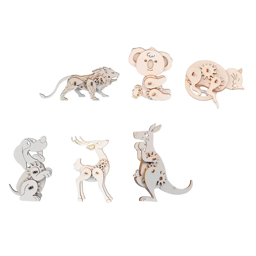 6セット 動物 DIY 3Dモデル 組み立て式 木製 おもちゃ クラフト キッズ ギフト 組み立てパズル 大人 木製 動物 パズル おもちゃ 3Dパズル