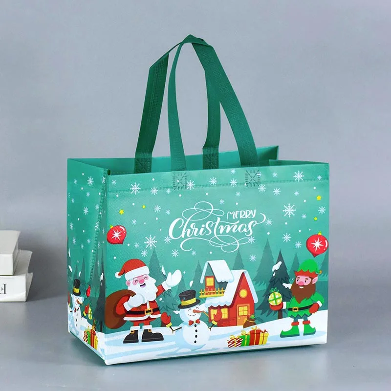 1Pcs Christmas Gift Bag Waterproof Non-Woven Fabric Handle Candy Cookie Snack Packing Storage Bag Christmas Party Favor Supplies