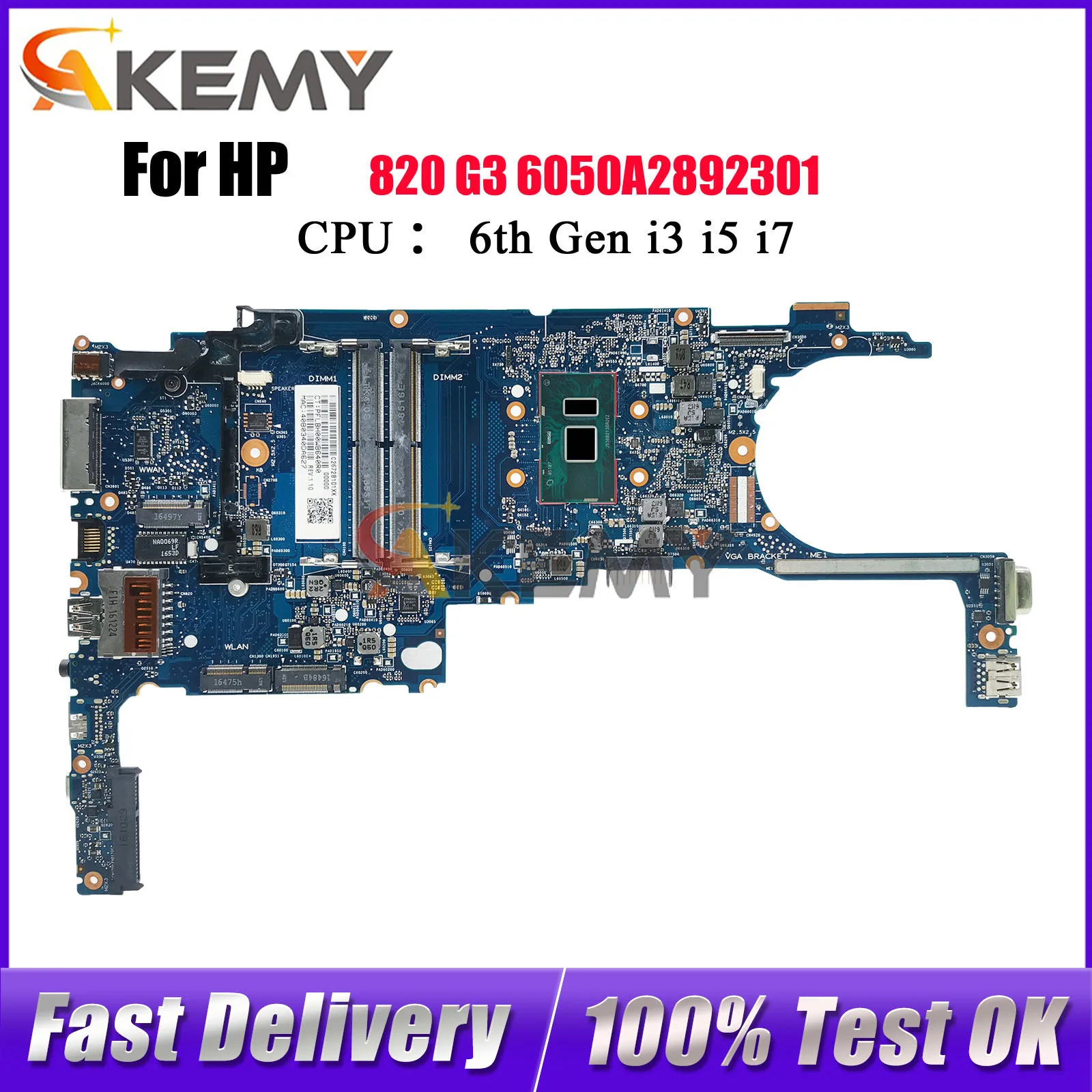 

6050A2892301 для ноутбука HP EliteBook 820 G3, материнская плата 831763-001 833305-001 831765-601 с процессором i5 i7 6-го поколения