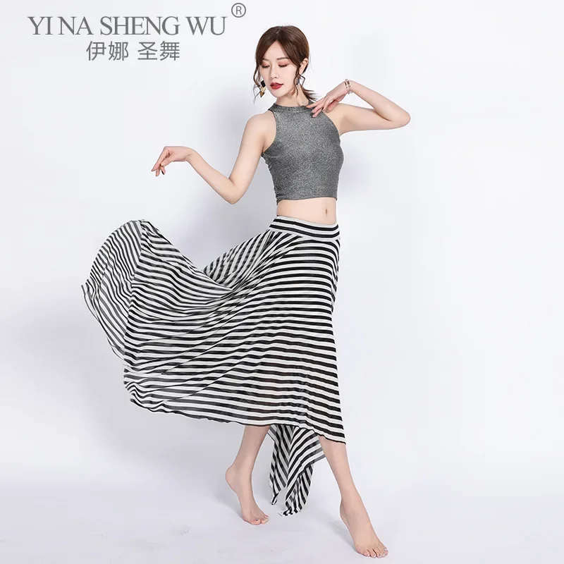 Costumi di danza del ventre da donna Lady Mesh Abito lungo sexy senza maniche Danza del ventre Moda Pratica Abbigliamento Top + Gonna Abito da ballo
