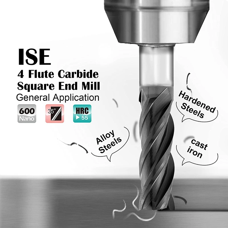 

Carbide Tungsten Steel Inch Milling Cutter 1/8 3/16 1/4 5/16 3/8 1/2" CNC End Mill 4 Flute Professional HRC55 3.175 6.35 12.7MM