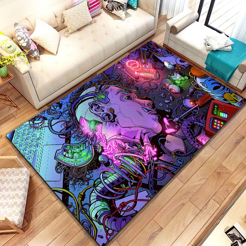 

Cyberpunk urban nightscape printed carpet, living room bedroom home decoration carpet, bathroom anti-skid rugs for bedroom