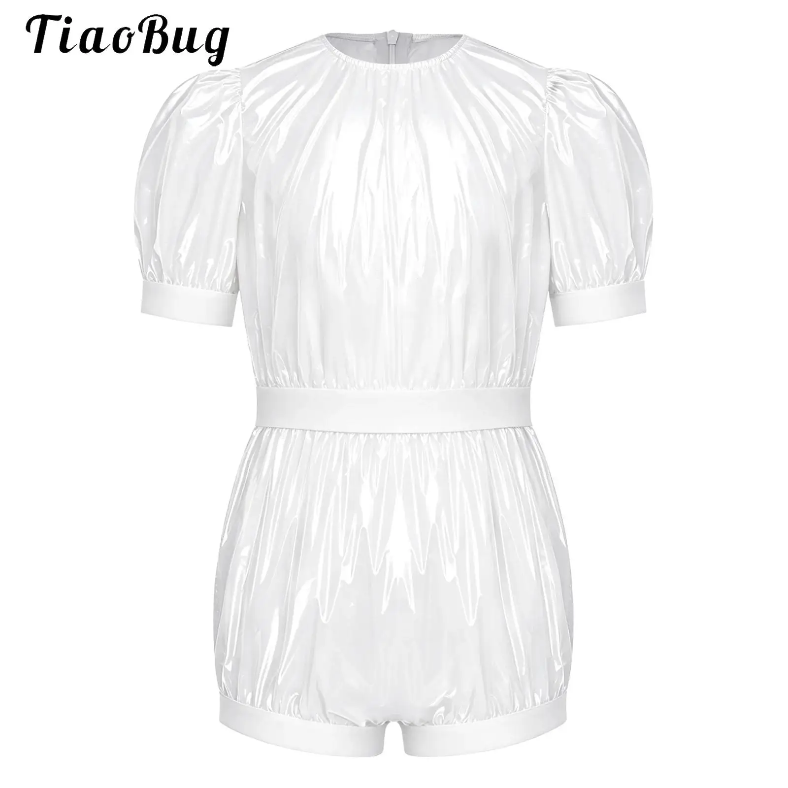 Unisex Kids Waterproof Special Needs Leotards Bodysuit Puff Sleeve Round Collar Back Zipper Jumpsuit Rompers