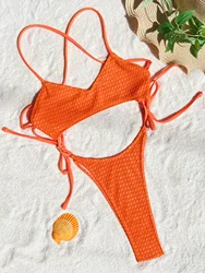 Seksi içi boş kravat mayo Tek Parça bikini Mayo yular yüksek bel sırtı açık bağcıklı mayo plaj kıyafetleri bodysuits