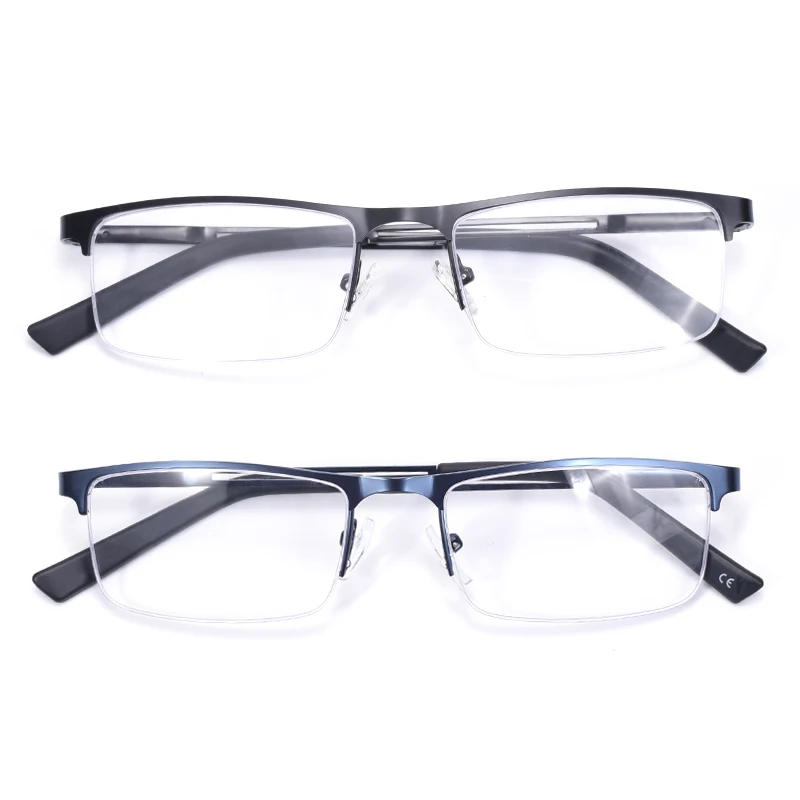 Schwarzer Rahmen Anti-Blaulicht Herren-Lesebrille Legierung Metall Halbrahmen Business-Computerbrille Federscharnier Lesehilfe +1,25 1