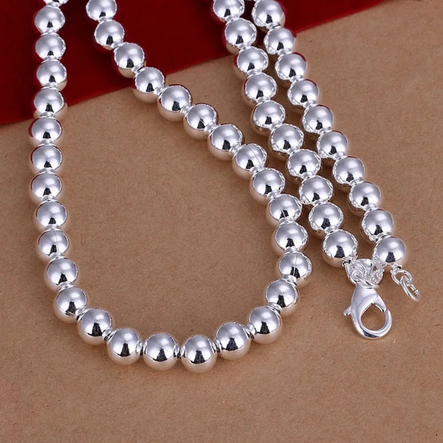 4-10MM Beads Chain 925 Sterling Silver Necklace Exquisite Wedding Luxury Gorgeous Charm Fashion for Women Lady 50cm Jewelry