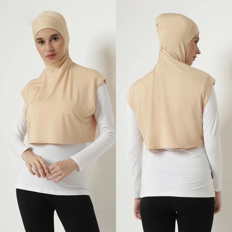 Novo esporte muçulmano com capuz colar falso hijab camisa feminina hijab overhead pescoço colar ramadan sólido abayas turbante headwrap xale