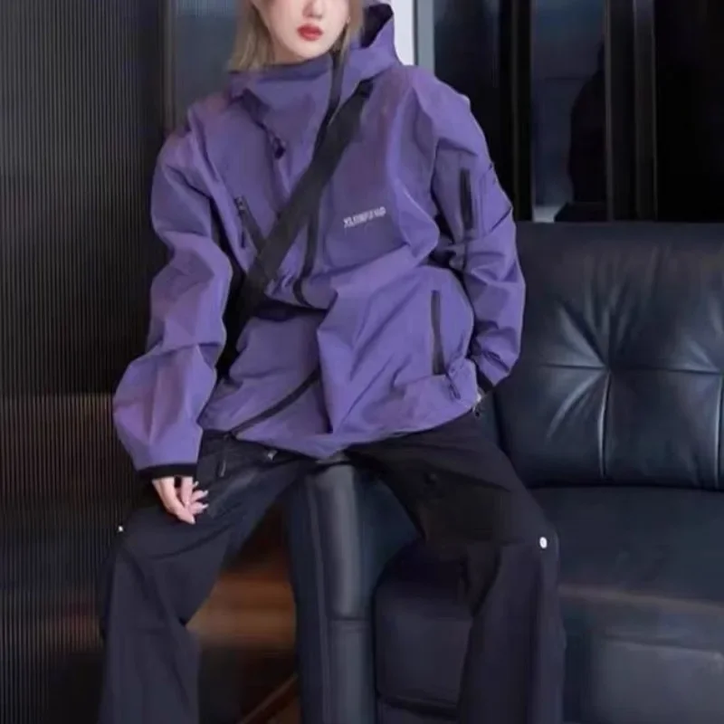 Spring Functional Hoodies Harajuku Punk Hooded Jackets Diagonal Zipper Techwear Women Japanese Windbreak Outdoor Streetwear