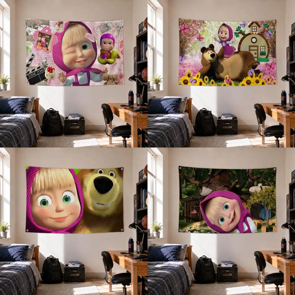 Cartoon Masha and the Bear Flags Home Yard & Garden Decor Banner - Indoor Outdoor Wall Hanging Flag
