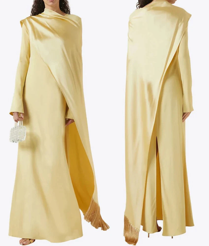 

Customized Formal Jersey Mermaid Tassel Evening Dress Temperament O-neck Long Sleeves Floor Length Bespoke Occasion Gowns