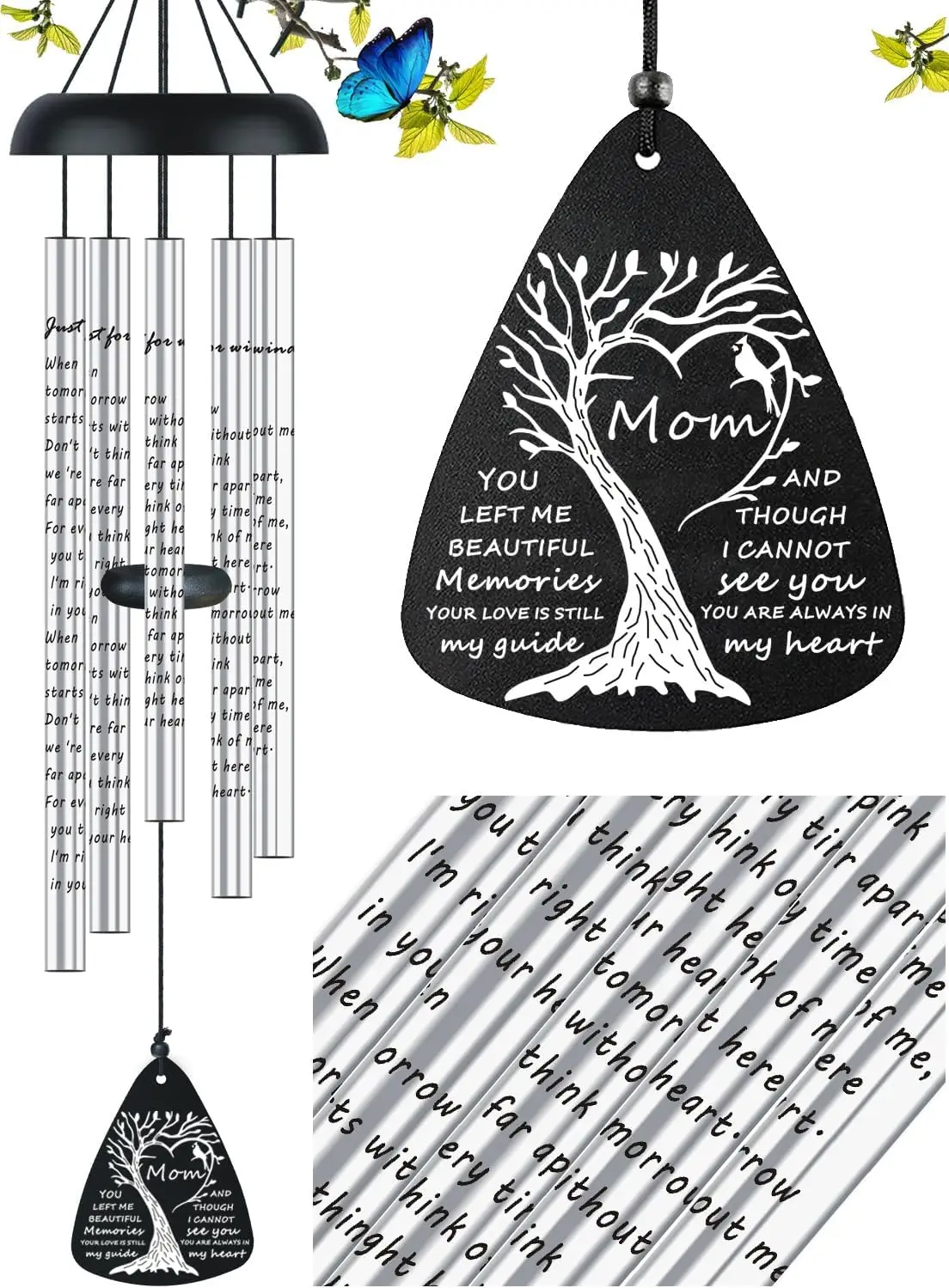 

36'' Memorial Wind Chimes for Mother Loss, Sympathy Gifts in Memory of Loved Ones