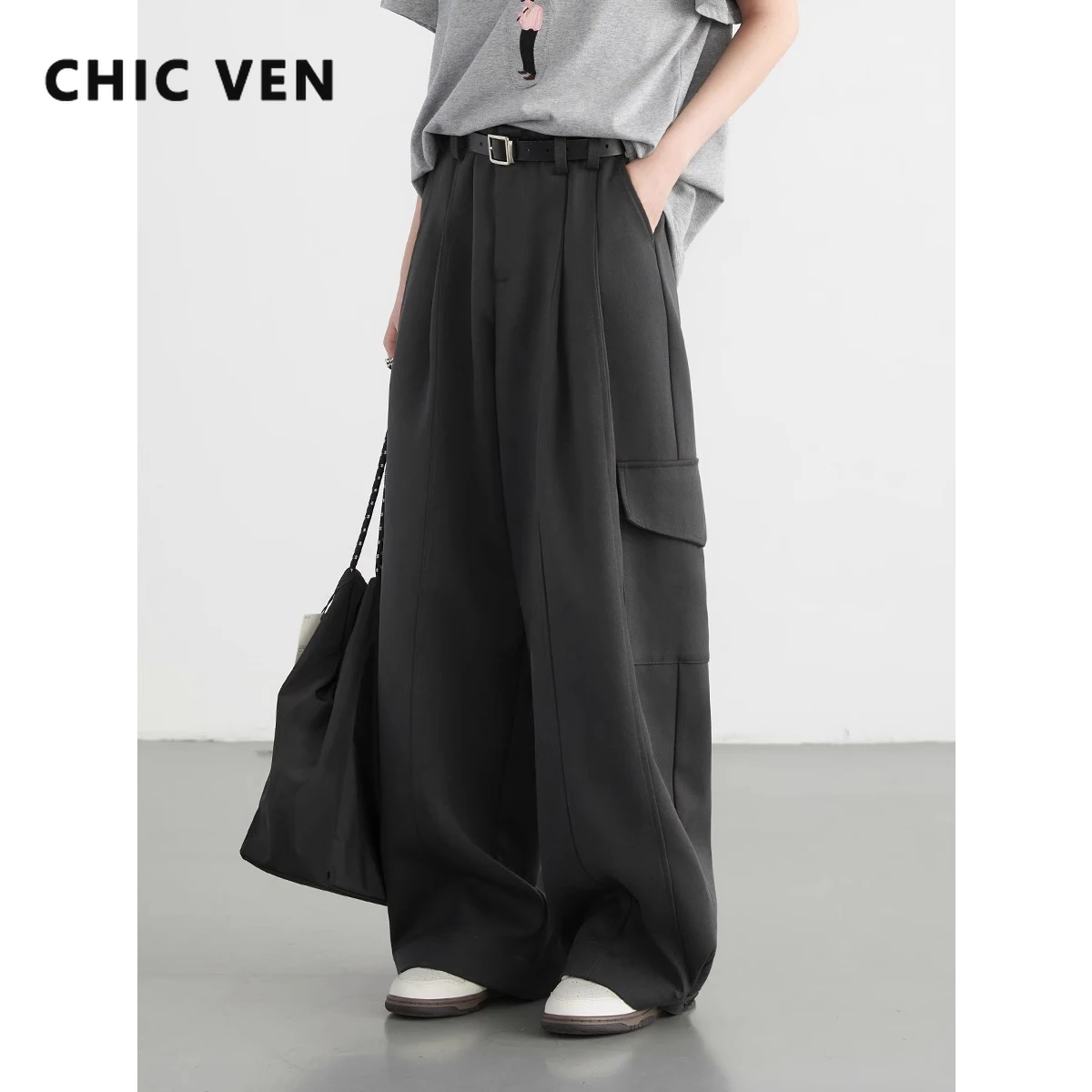 

CHIC VEN Korean Women Pant Loose Casual New High Waisted Female Trousers Workwear Pleated Wide Leg Pants for Women Summer 2024