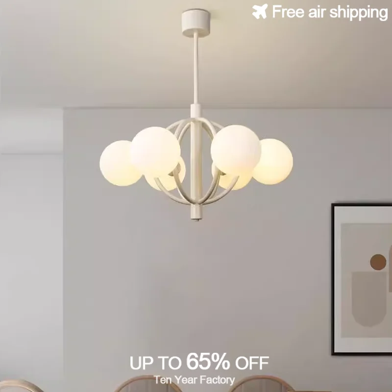 

Milky White Transparent Glass Round Chandelier European Style Hanging Ceiling Light for Dining Room Living Room Indoor Home Deco