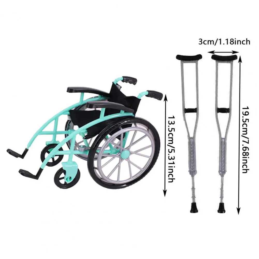 Doll House Miniature Model Mini Wheelchair Toy Set for Dollhouse Doll Crutches Wheelchair Accessories Miniature Medical for Diy