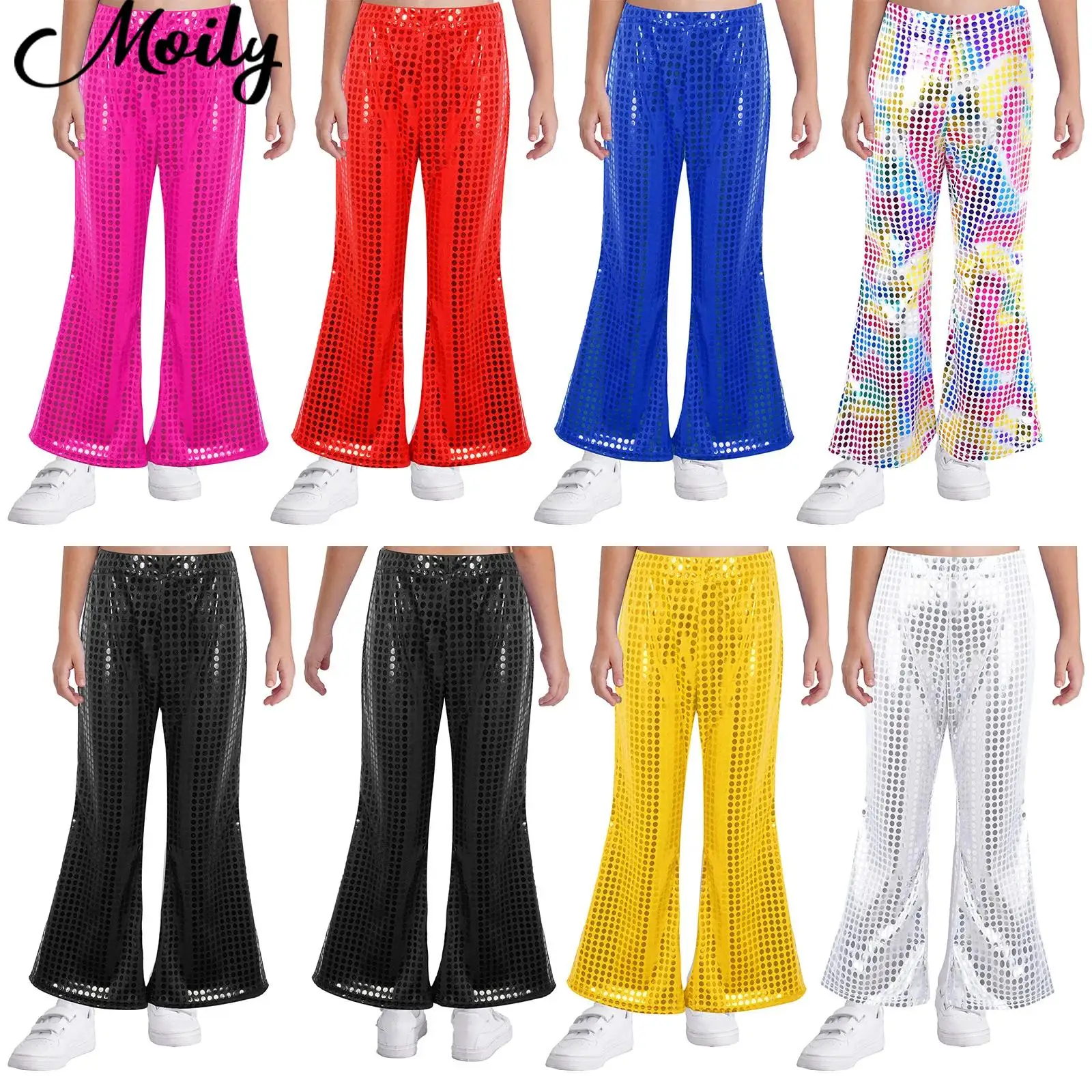 بنين بنات شارع الرقص السراويل مرونة الخصر متوهج السراويل لامعة الترتر مرحلة أزياء مسرحية الاطفال ملابس أنيقة