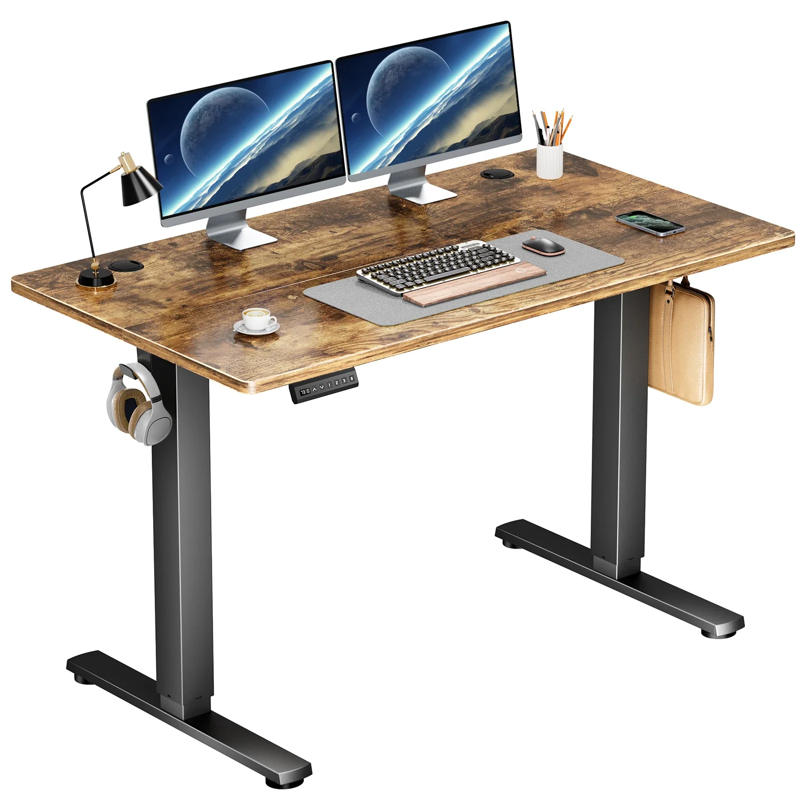 Electric Standing Desk Height Adjustable 40x24 Inch Stand Up Sit Stand Computer Workstation Ergonomic Work Table  Oak