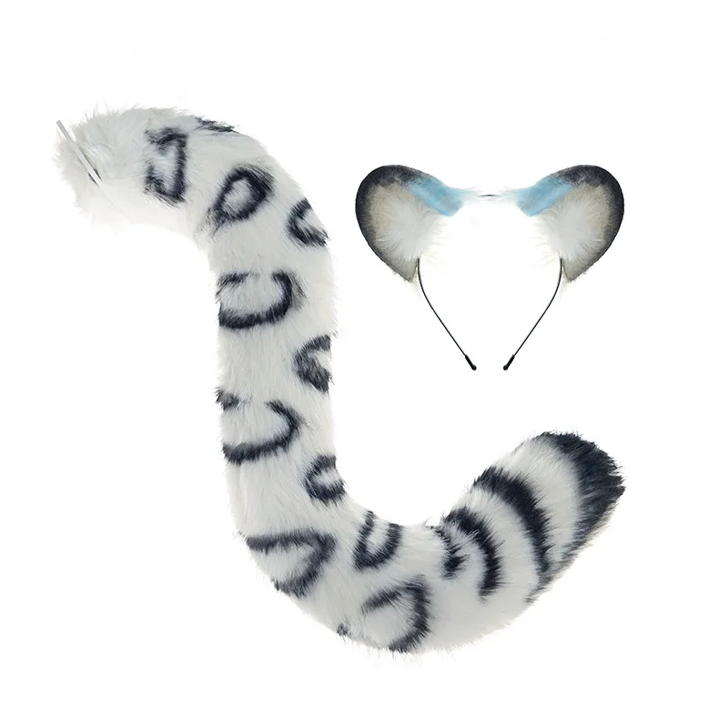 Snow Leopard Style Tail Headwear Set Party Props Animal Ear Halloween XMAS Club Pub Masquerade Costume Women Headband Gifts view 5