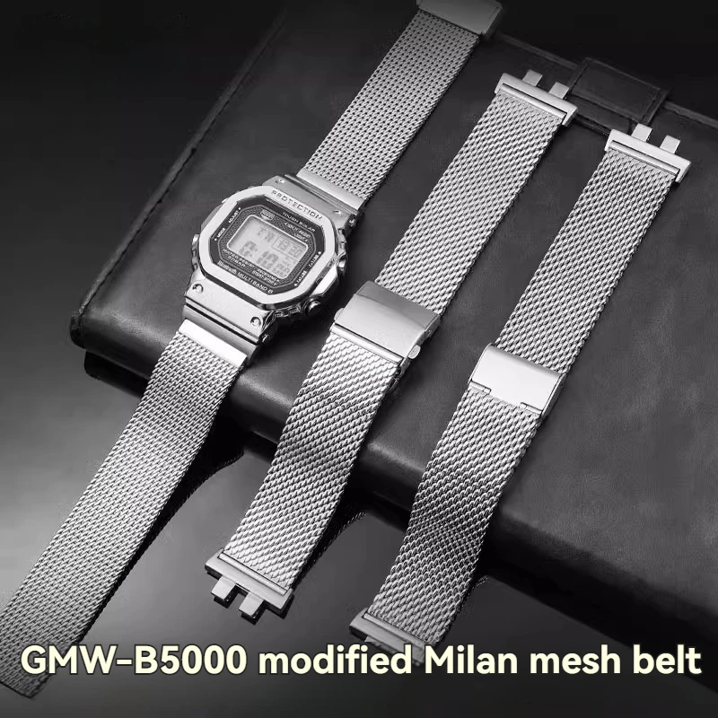 For Casio 35th Anniversary Steel Strap GMW-B5000 Series Modified Milan Mesh Belt Stainless Steel Strap Watch Chain with Tools