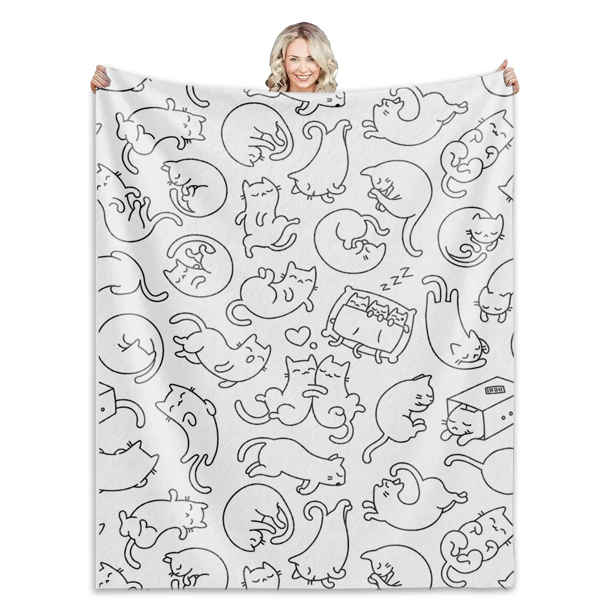 

Cat Blankets for Cat Lovers Black and White Cat Print Blanket for Girls Women Soft Blanket for Bed Couch Sofa Chair