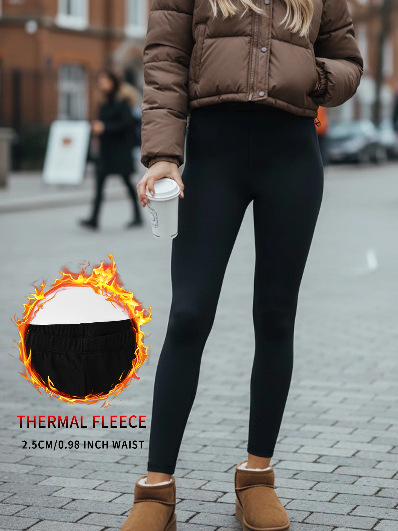 سراويل شتوية للتمرين مع بطانة من الصوف الحراري، سراويل نسائية منخفضة الارتفاع مناسبة للبقاء على دفء في درجات الحرارة الباردة