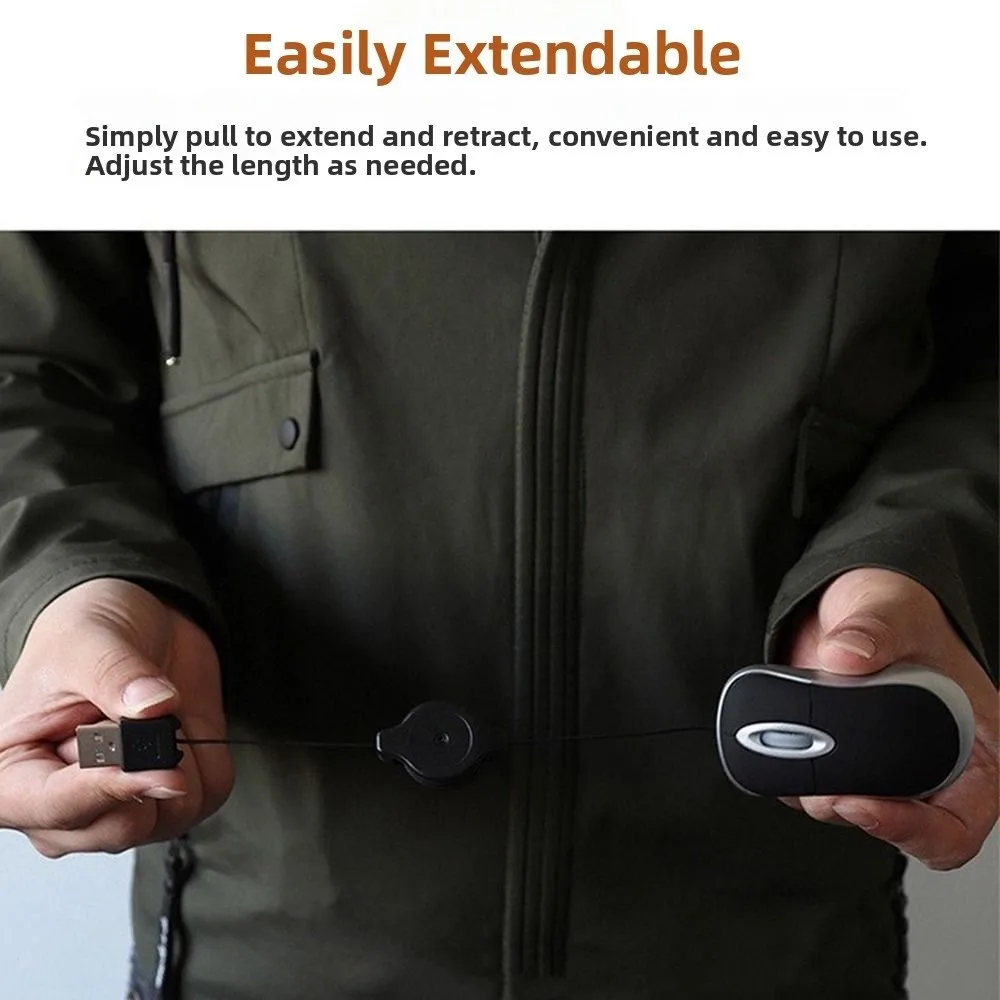 Retractable Cable USB Wired Mouse Portable Lightweight mini Retractable Mouse Plug-and-Play Ergonomic Shape Computer Mice