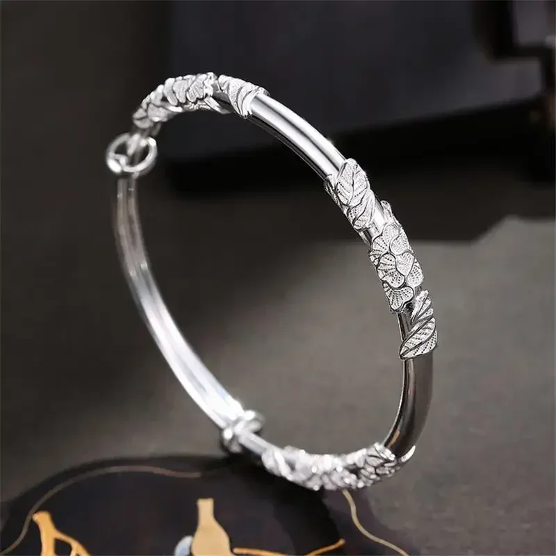 925 Sterling Silver Blooming Flowers Bracelets Bangles for Women Fashion Party Wedding Jewelry Adjustable Holiday Gift