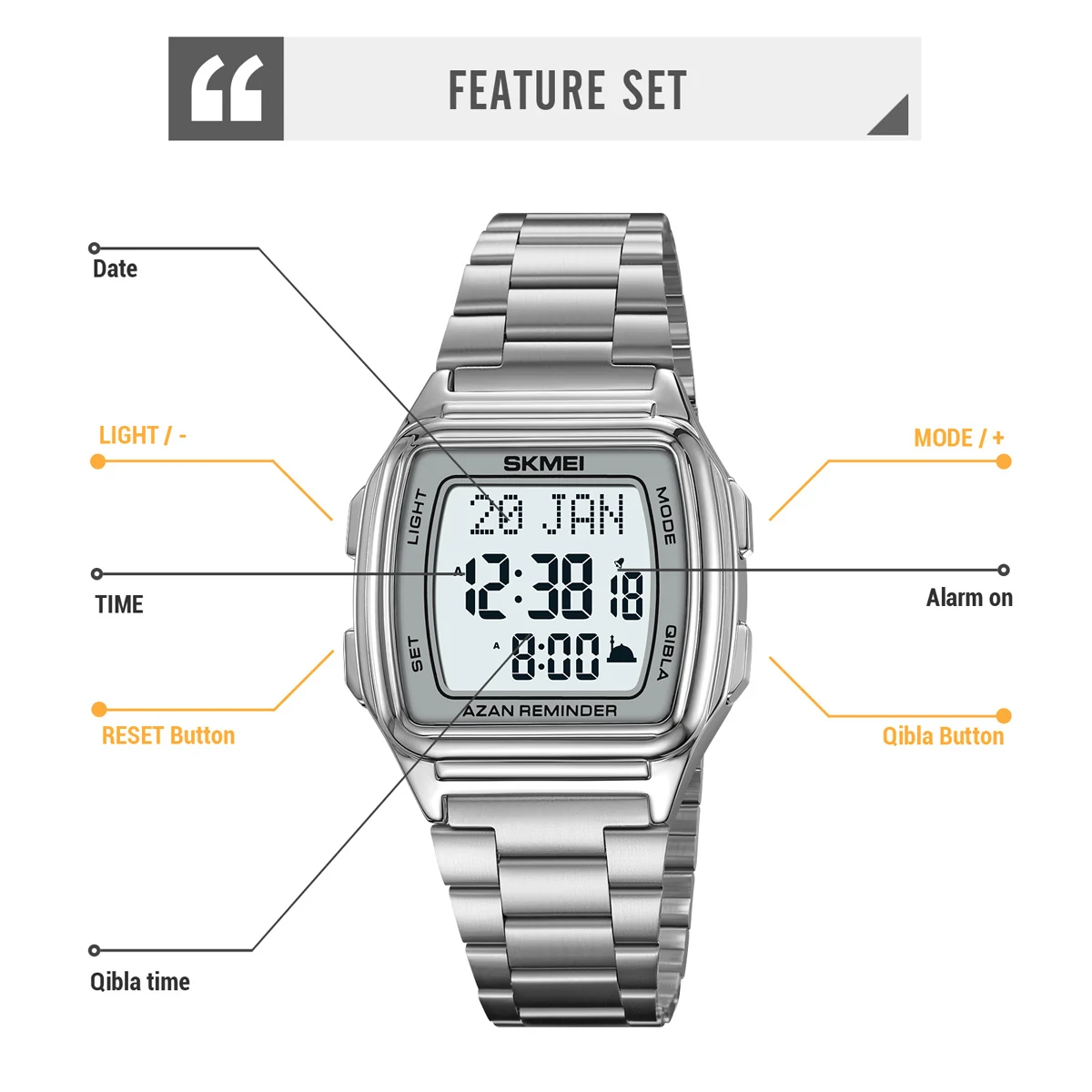 SKMEI 2240, мужские цифровые часы, часы со светодиодным дисплеем, часы с пилографией, напоминание о времени, функция направления, наручные часы для женщин