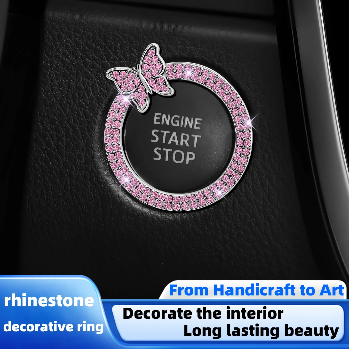 Car One Click Start Decoration Water Diamond Paste Beautiful Inlaid Diamond Interior Ignition Switch Button Protective Cover