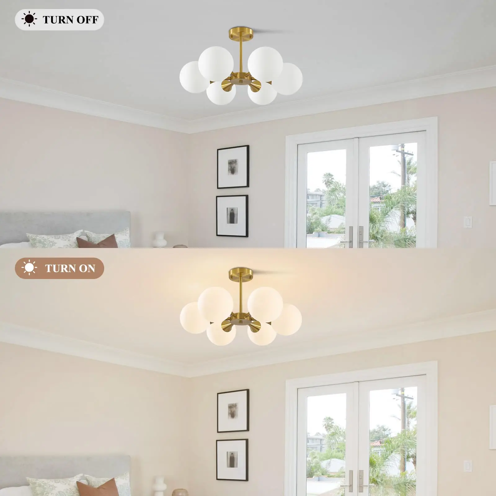 Mid-Century G9 Bulb Ceiling Light 4/6 Lights All Copper, Glass Globe LED Chandeliers for Living Dining Bedroom Kitchen Lighting