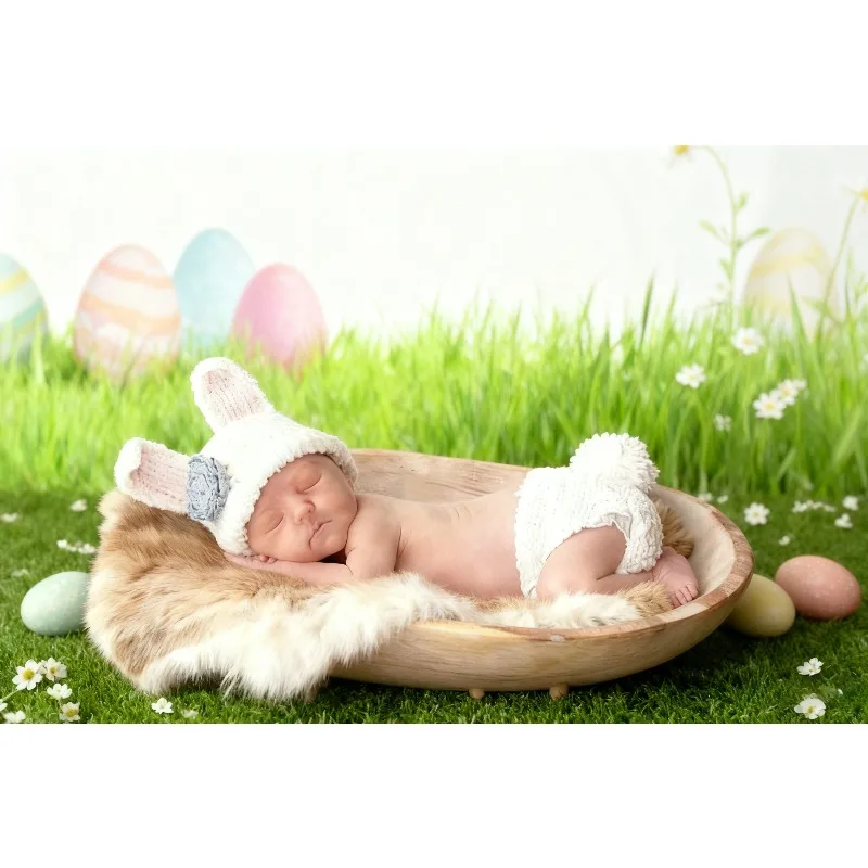 

Handmade Knitted Bunny Newborn Set, 3pcs Baby Photography Costume with Rabbit Fur Blanket, Easter Photoshoot Props for Infant