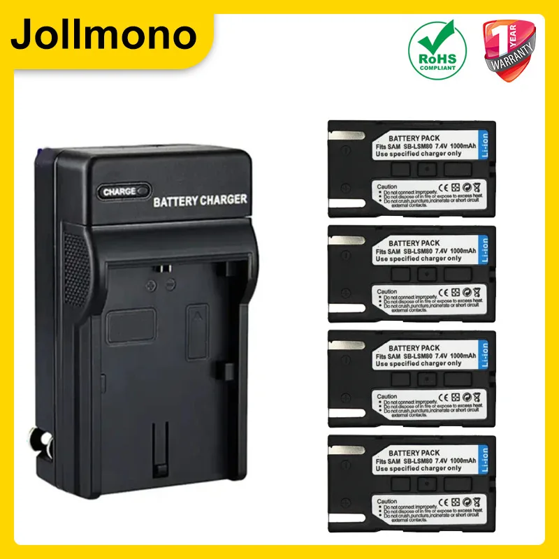 4Pcs 1000mAh SB-LSM80 Camera Battery& Charger for Samsung SB-LSM330 SB-LSM320 SB-LSM160 SC-D366 SC-D371 SC-D372 SC-D375 SC-D453