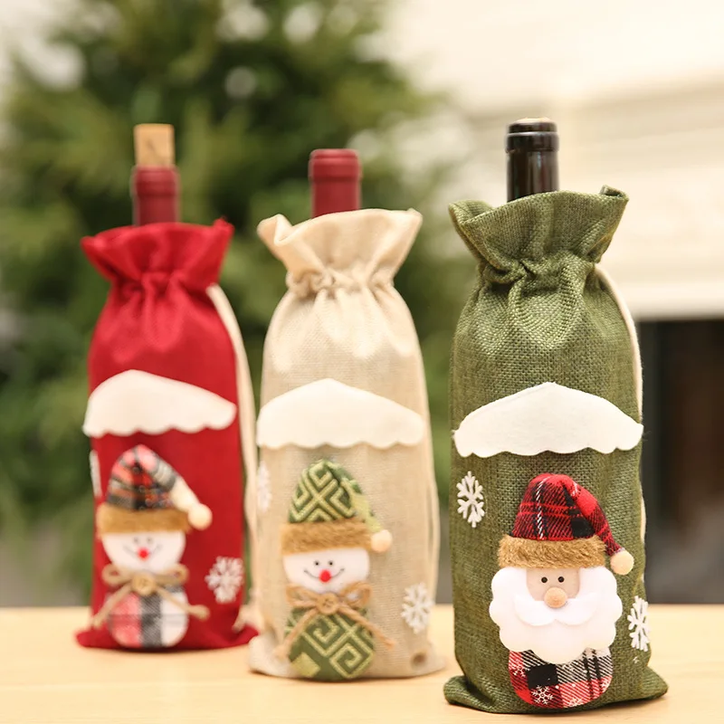 Christmas wine bottle set, wine bag, linen, Christmas new product, champagne, red wine bottle set