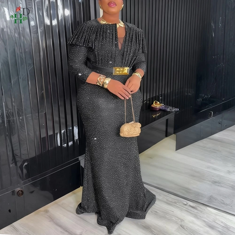 فستان أفريقي جديد للنساء مقاس كبير فستان تركيا برقبة على شكل V مطوي على الكتف حورية البحر فستان ماكسي لحفلات الزفاف رداء أفريقيا