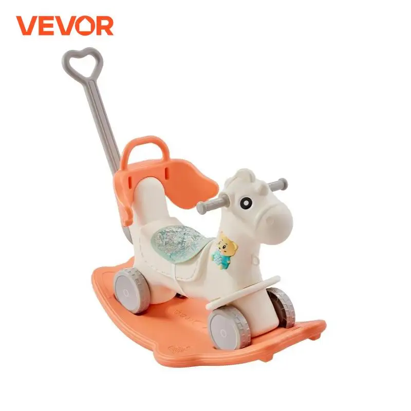 VEVOR 4 in 1 HDPE Rocking Horse for Toddlers 1-3 Years 80lbs Baby Rocking Horse with Detachable Balance Board Push Handle