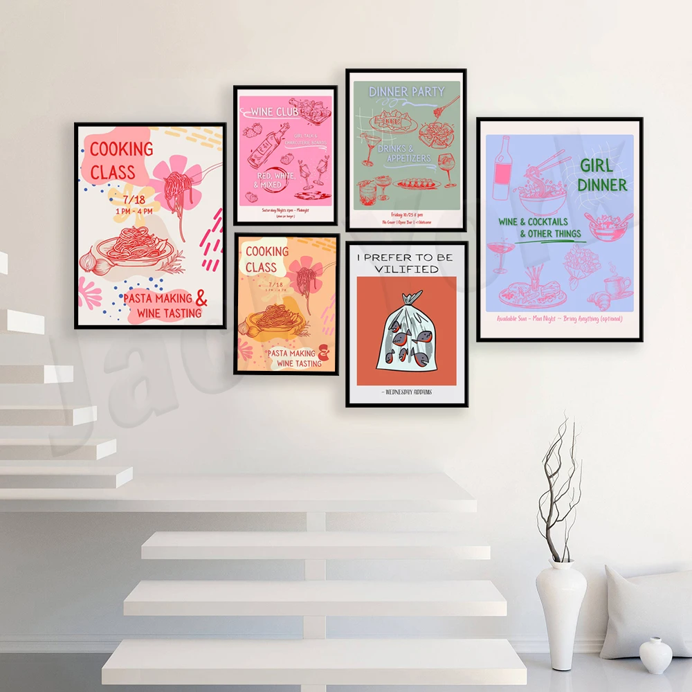 Retro aesthetic artwork, pasta cooking, book lover gift book club printing, trendy kitchen poster minimalist printing