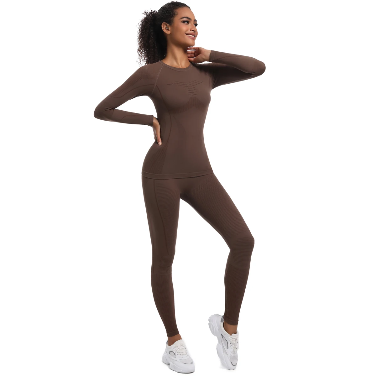 Women Sportswear Skiwear Yoga Set Gym Clothes Sportswear For Women Quick Drying Tight Crew Neck Seamless Knitted Base Leggings