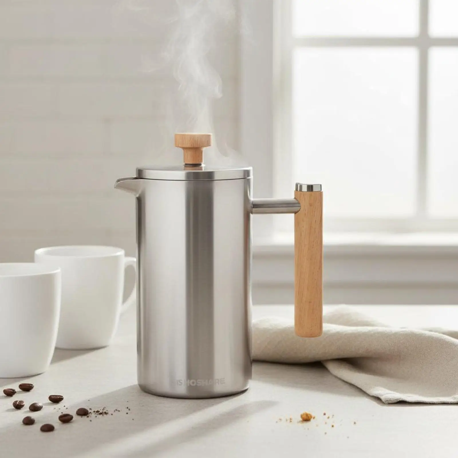 Plunger Pot Coffee Maker 3-Layer Filtration System Plunger Pot Drip-Resistant Spout Insulated Coffee Plunger for Home, Office,