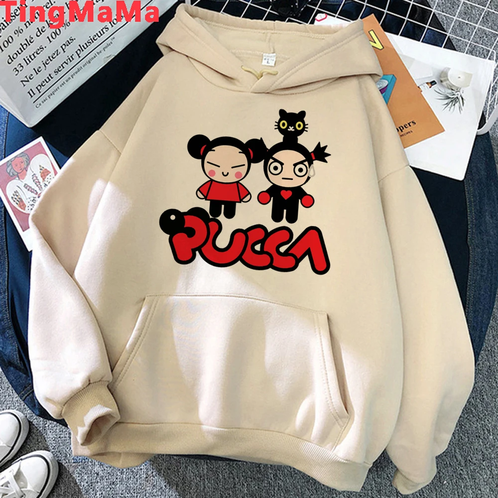 Kawaii Cartoon Pucca Hoodies Women Tops Vintage Clothing Fashion Y2k Style Punk Gothic Streetwear Unisex Tops Sweatshirts Female