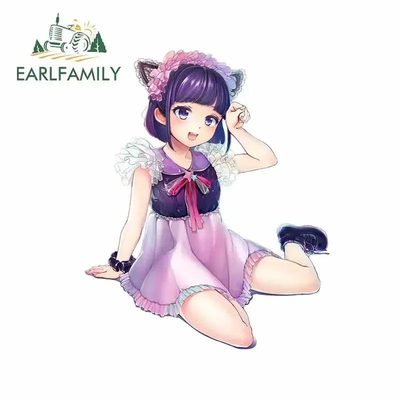 EARLFAMILY 13cm x 10.8cm Cartoon Repair Cat Girl Car Sticker Kawaii Flowers Vinyl Auto Decal Waterproof Fashion Motorcycle Decor