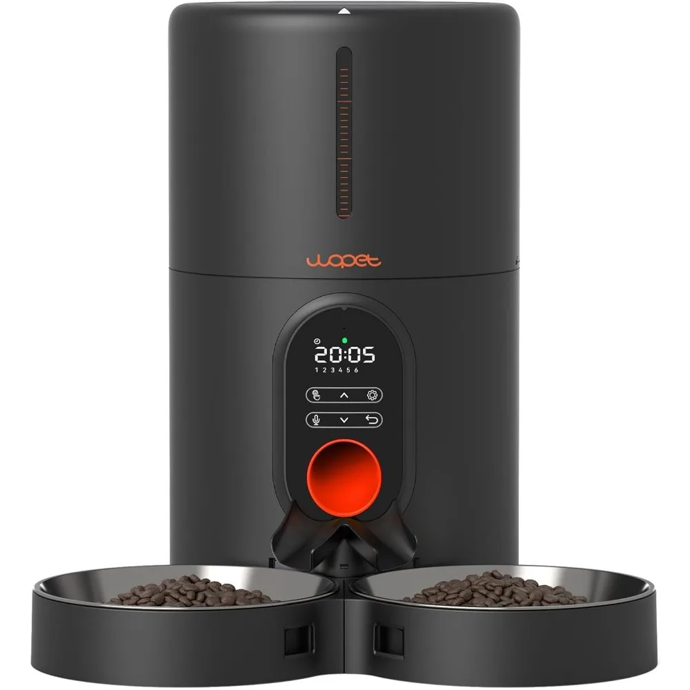 

Модернизированная автоматическая кормушка для домашних животных 2025 года с двумя чашами, программируемыми 6 еды и записью голоса для кошек и собак